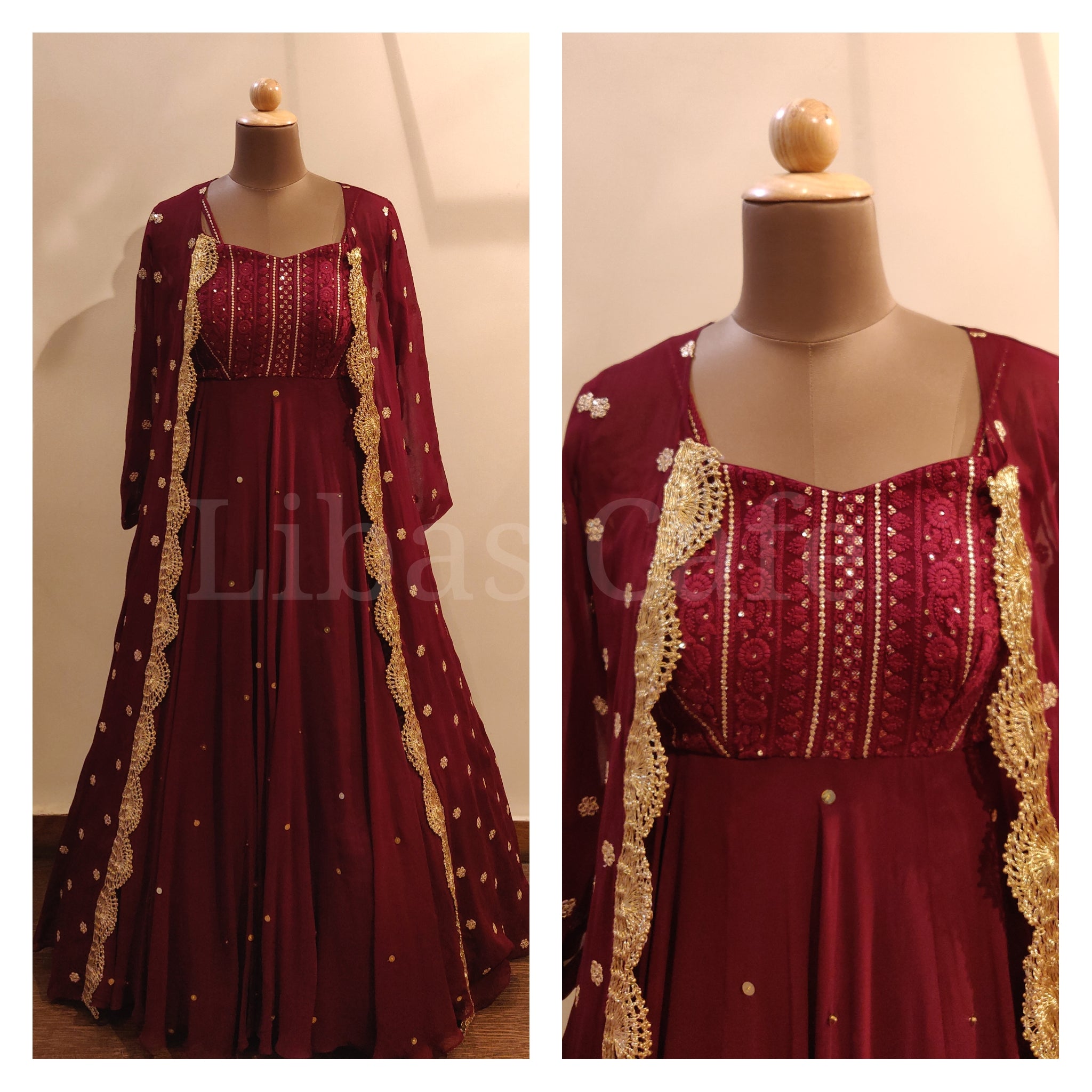 Maroon Cape Anarkali Suit